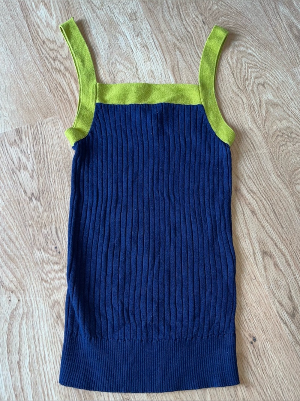 Old Navy Ribbed Knit Tank Top Navy & Lime Green Straps XS Y2K